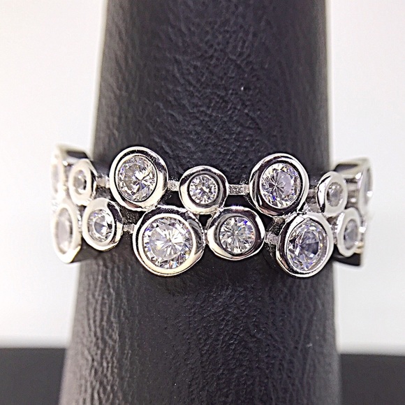 Solid 925 Silver and Cubic Zirconium Bubble Ring - Picture 4 of 6